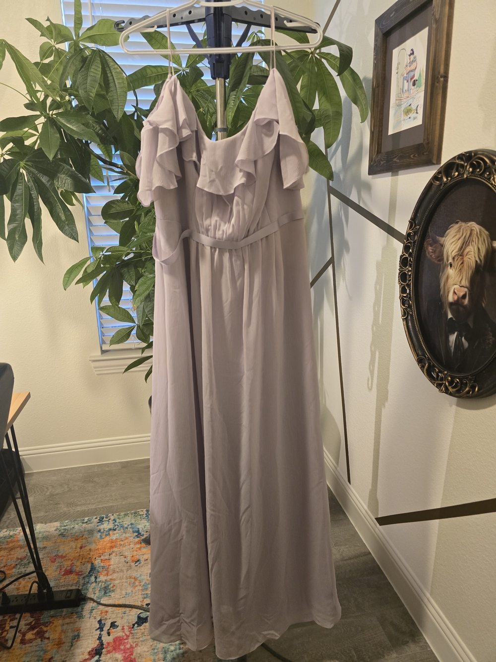 David’s Bridal Lavender Ruffle Flutter Sleeve Chiffon Maxi Dress Size 18